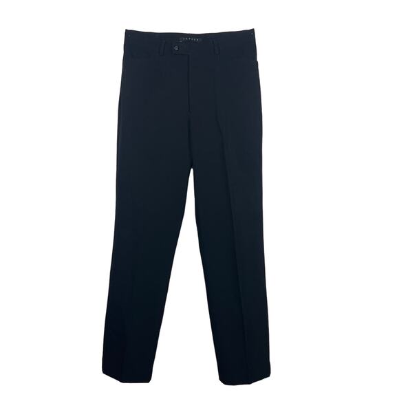 Theory Women’s Black Trousers Front Flat Pockets Stretchy Size 12 Quiet Luxury - Picture 2 of 9